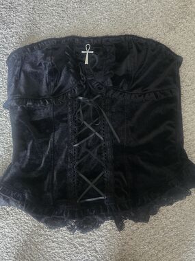 Black Velvet Corset Top with Lace-Up Front